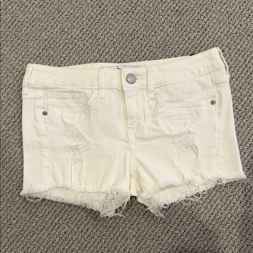 Express Cream Frayed Jean Shorts